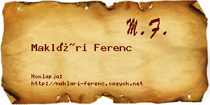Maklári Ferenc névjegykártya